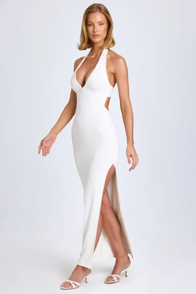 Modal Lace-Trim Halterneck Maxi Dress in White Dresses - cocktail dresses sale