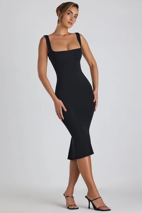Modal Lace-Trim Midaxi Dress in Black Dresses - dresses on sale