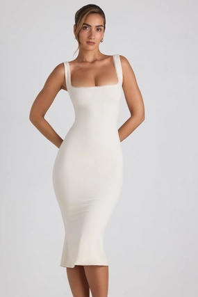 Modal Lace-Trim Midaxi Dress in Ivory Dresses outlet online