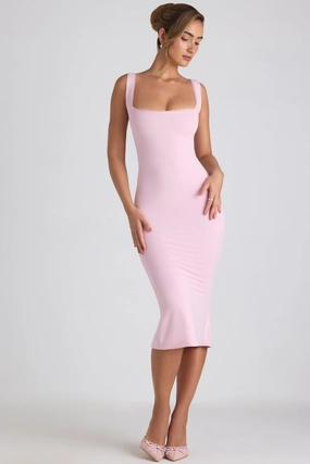 Modal Lace-Trim Midaxi Dress in Soft Pink Dresses best price