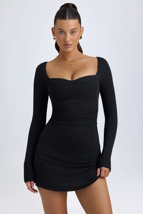 Modal Layered A-Line Mini Dress in Black Dresses - dresses on sale