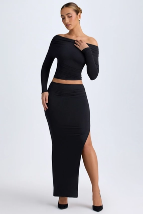 Modal Low-Rise Maxi Skirt in Black Bottoms Womens - women's pants clearance
