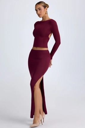 Modal Low-Rise Maxi Skirt in Wine Red Bottoms Womens - women's pants clearance