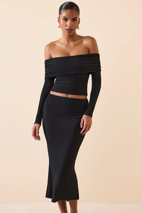Modal Mid-Rise Midaxi Skirt in Black Bottoms Womens - women's pants clearance