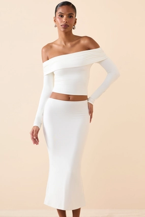 Modal Mid-Rise Midaxi Skirt in White Bottoms Womens - women's pants clearance