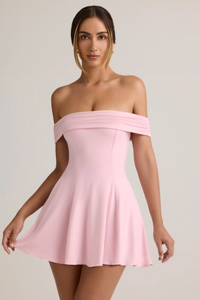 Modal Off-Shoulder A-Line Mini Dress in Baby Pink Dresses best price
