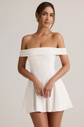 Modal Off-Shoulder A-Line Mini Dress in White Dresses outlet online