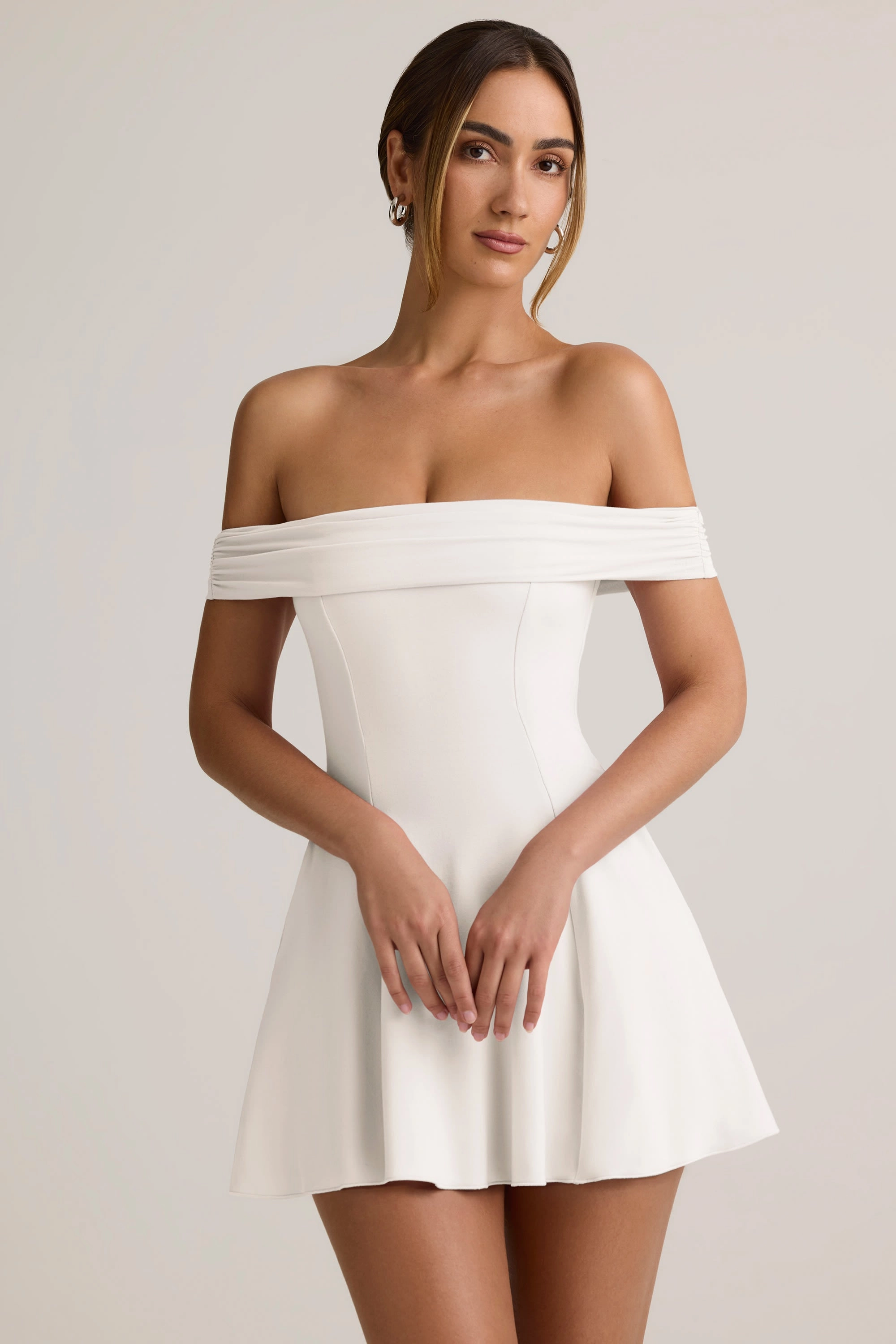 Modal Off-Shoulder A-Line Mini Dress in White Dresses outlet online