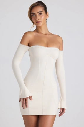 Modal Off-Shoulder Lace-Trim Mini Dress in Ivory Dresses outlet online