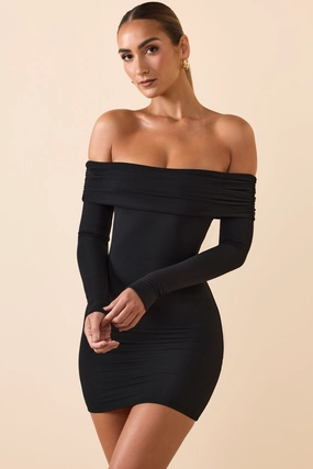 Modal Off-Shoulder Mini Dress in Black Dresses - dresses on sale