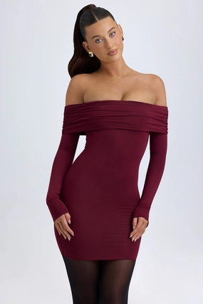Modal Off-Shoulder Mini Dress in Wine Red shop for Dresses online