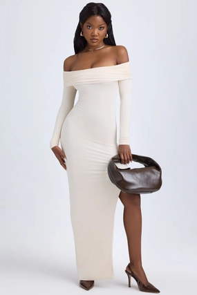 Modal Off-Shoulder Open-Back Maxi Dress in Ivory Dresses outlet online