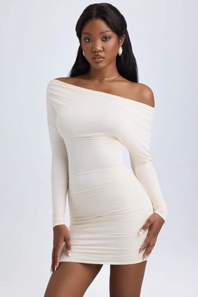 Modal Off-Shoulder Ruched Mini Dress in Ivory cheap Dresses on sale