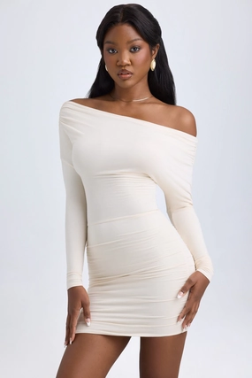 Modal Off-Shoulder Ruched Mini Dress in Ivory Dresses outlet online