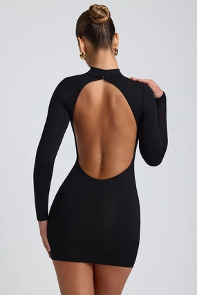 Modal Open-Back Long-Sleeve Mini Dress in Black Dresses - dresses on sale