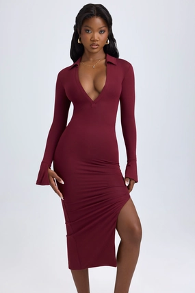 Modal Plunge V-Neck Midaxi Dress in Wine Red shop for Dresses online