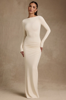 Modal Ruched Backless Maxi Dress in Ivory Dresses outlet online
