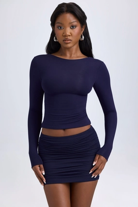 Modal Ruched Mid-Rise Mini Skirt in True Navy Bottoms Womens - women's pants clearance