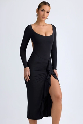 Modal Ruffled Midaxi Dress in Black Dresses - dresses on sale
