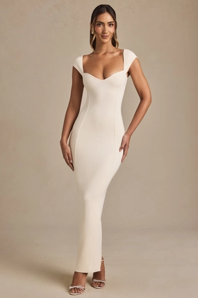 Modal Sweetheart-Neck Cap-Sleeve Midaxi Dress in Ivory Dresses outlet online
