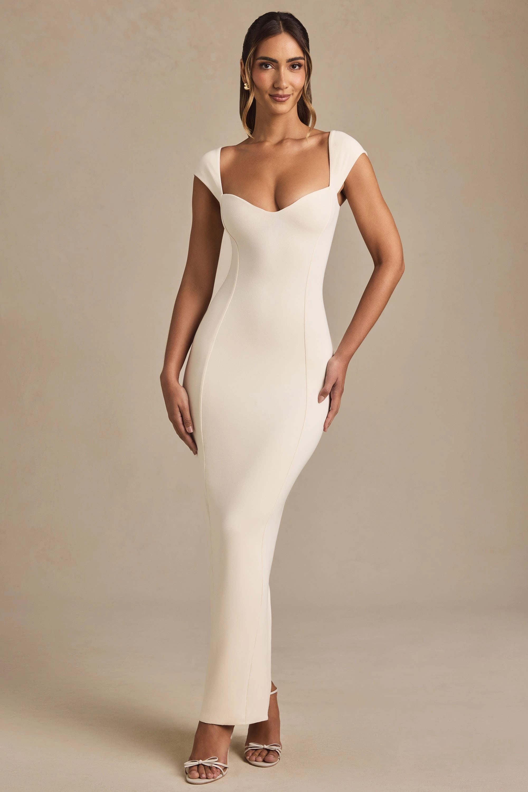 Modal Sweetheart-Neck Cap-Sleeve Midaxi Dress in Ivory Dresses outlet online
