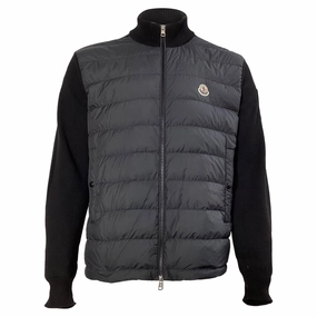 Moncler Padded Zip-Up Cardigan in Black Cotton knit sweaters cheap