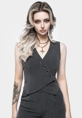 Moonage Herringbone Asymmetric Waistcoat - Grey Tops Womens - women's blouses clearance