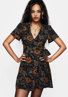 Mortify Floral Print Mini Wrap Dress Dresses Womens - women's dresses clearance