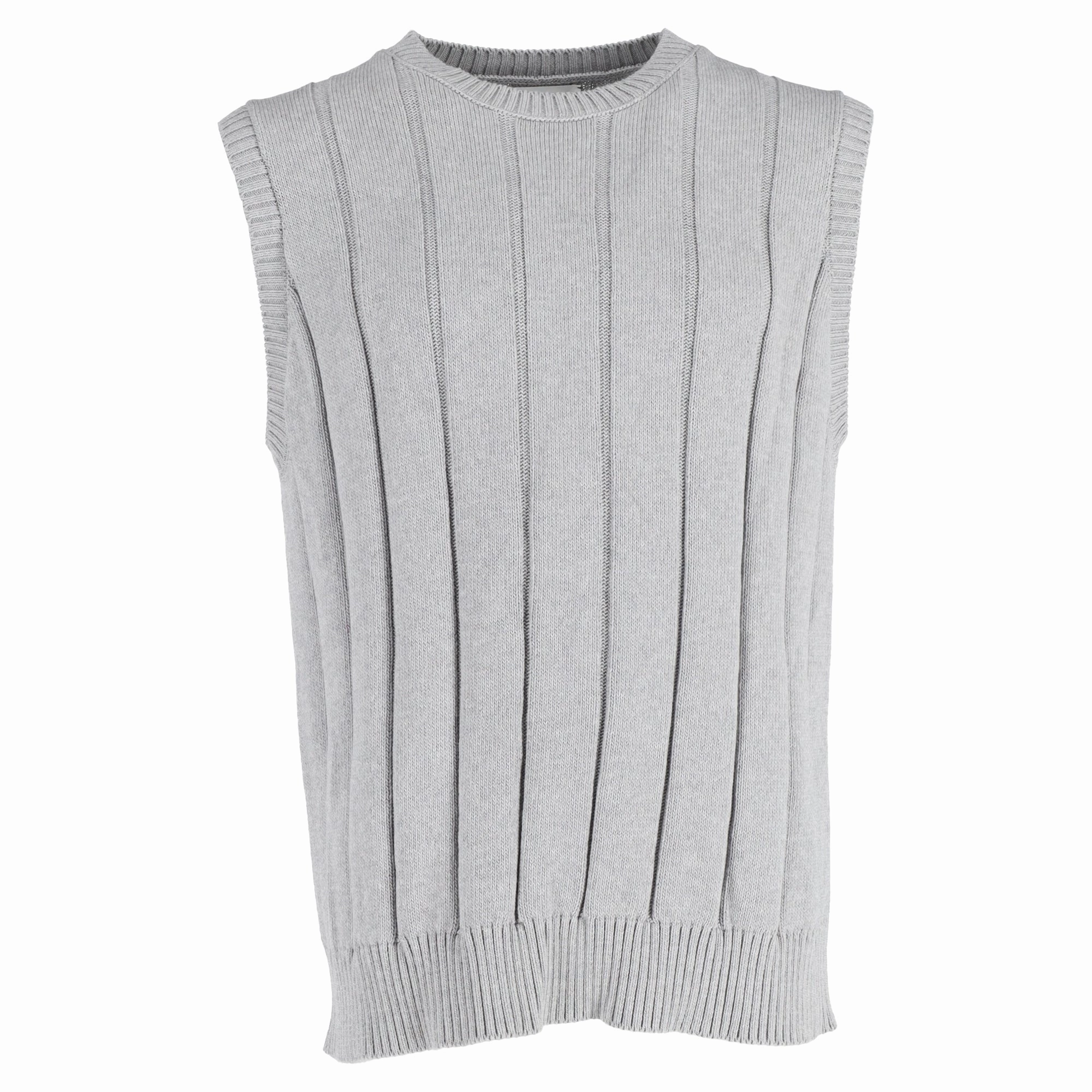 Mr. P. Ribbed Knit Vest in Grey Cotton chunky knit discount