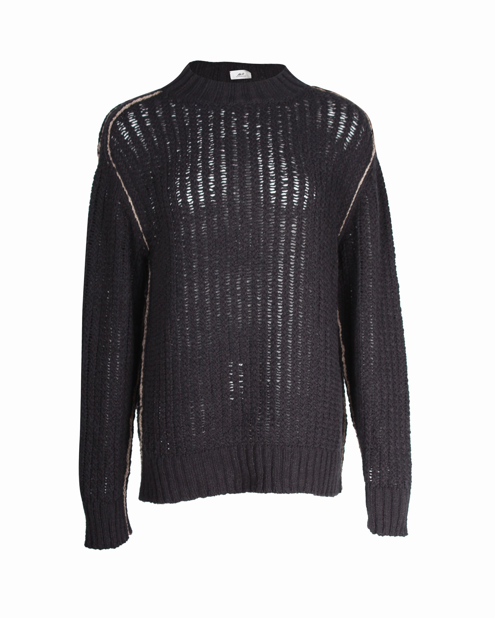 Mr. P Ribbed Open-Knit Sweater in Black Cotton turtleneck sweaters sale