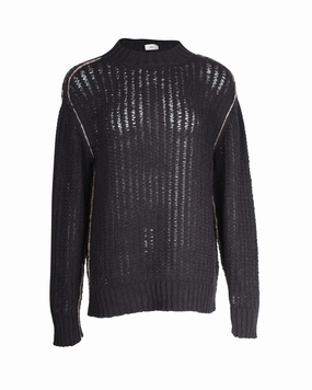 Mr. P Ribbed Open-Knit Sweater in Black Cotton turtleneck sweaters sale