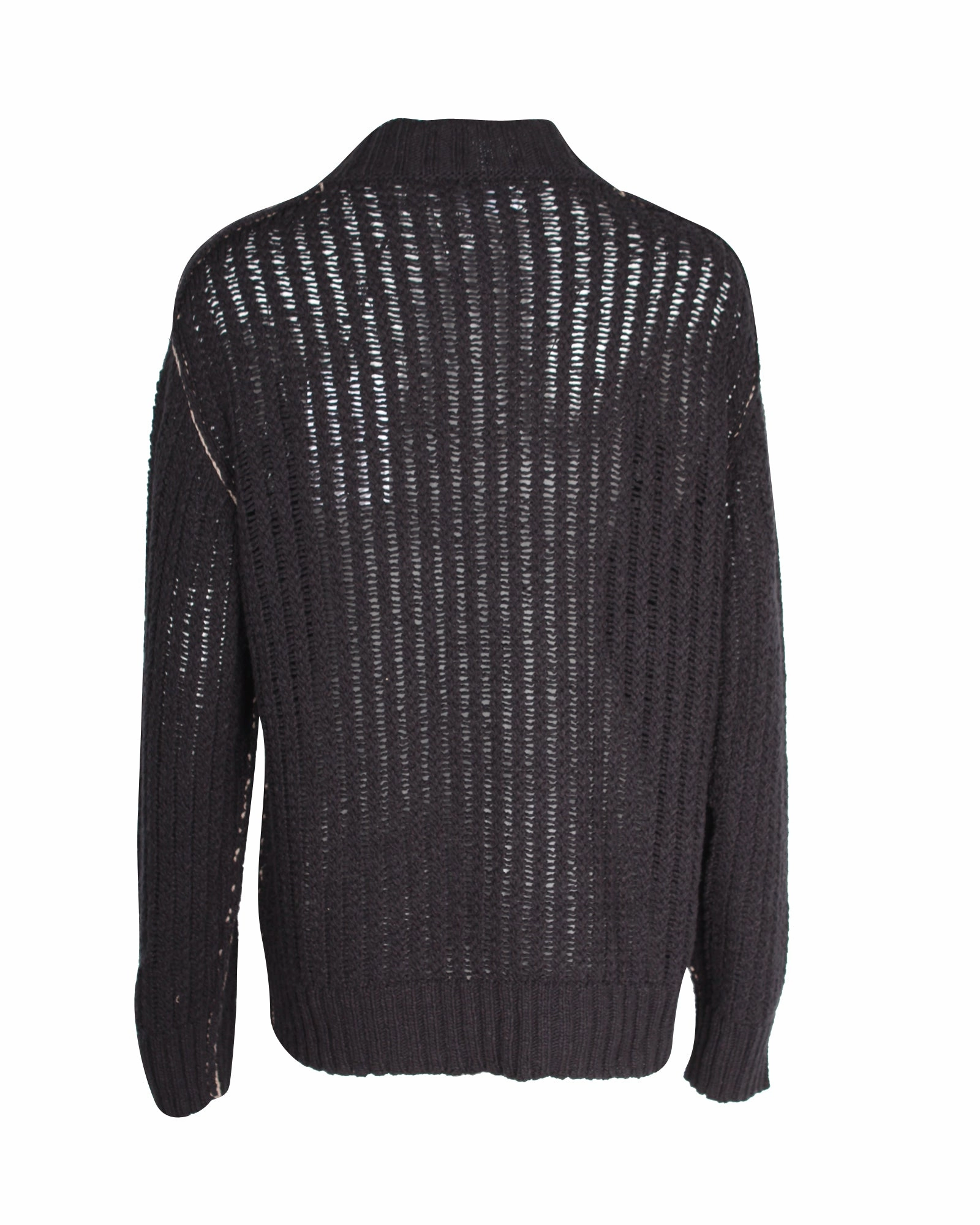 Mr. P Ribbed Open-Knit Sweater in Black Cotton