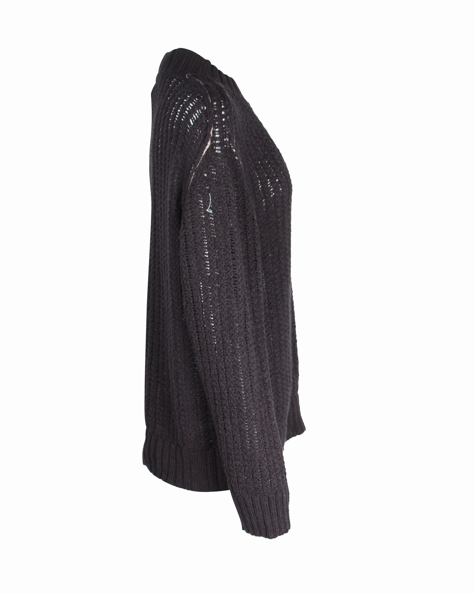 Mr. P Ribbed Open-Knit Sweater in Black Cotton
