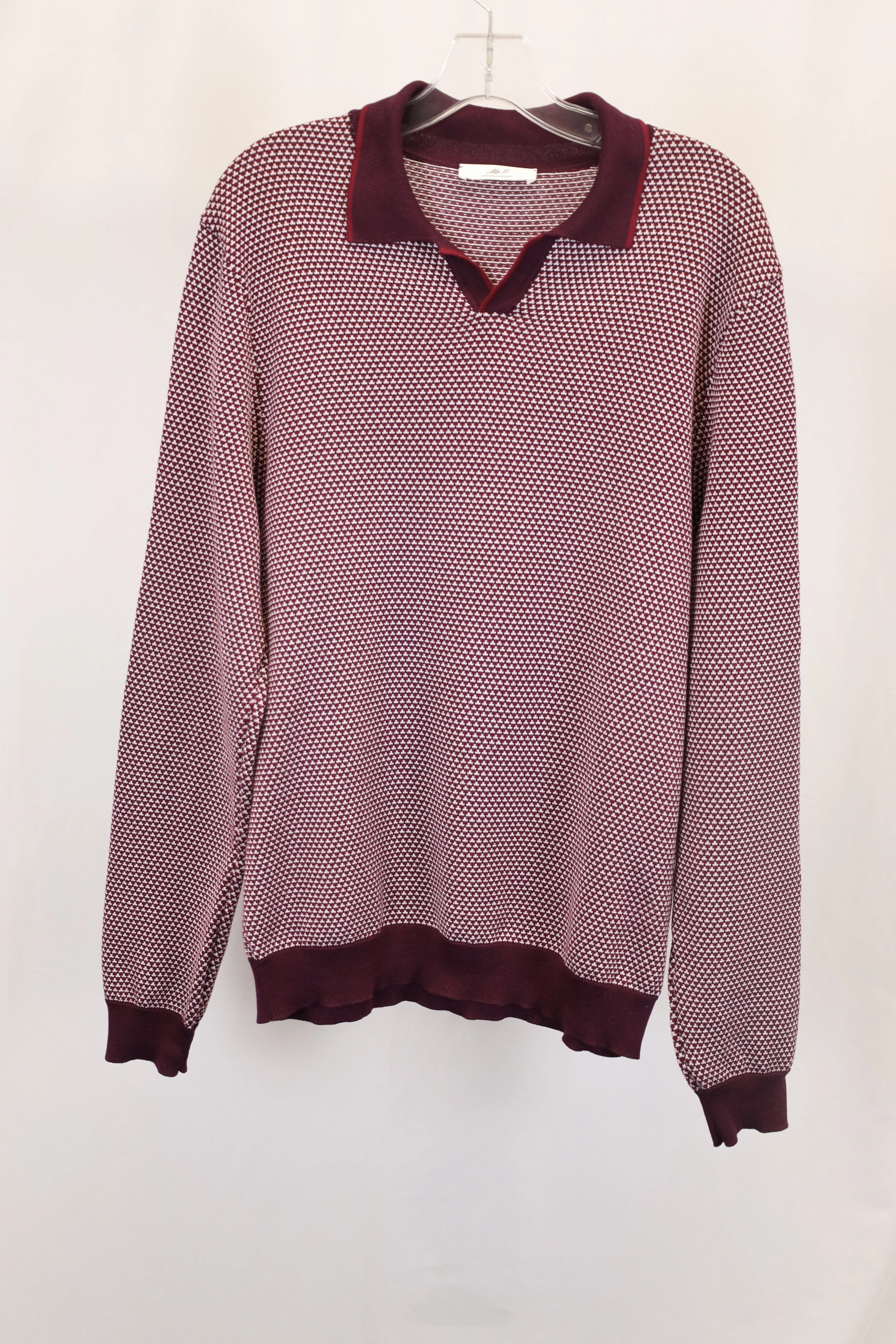 Mr P. Slim-Fit Honeycomb-Knit Polo Long-Sleeve Shirt in Red Cotton