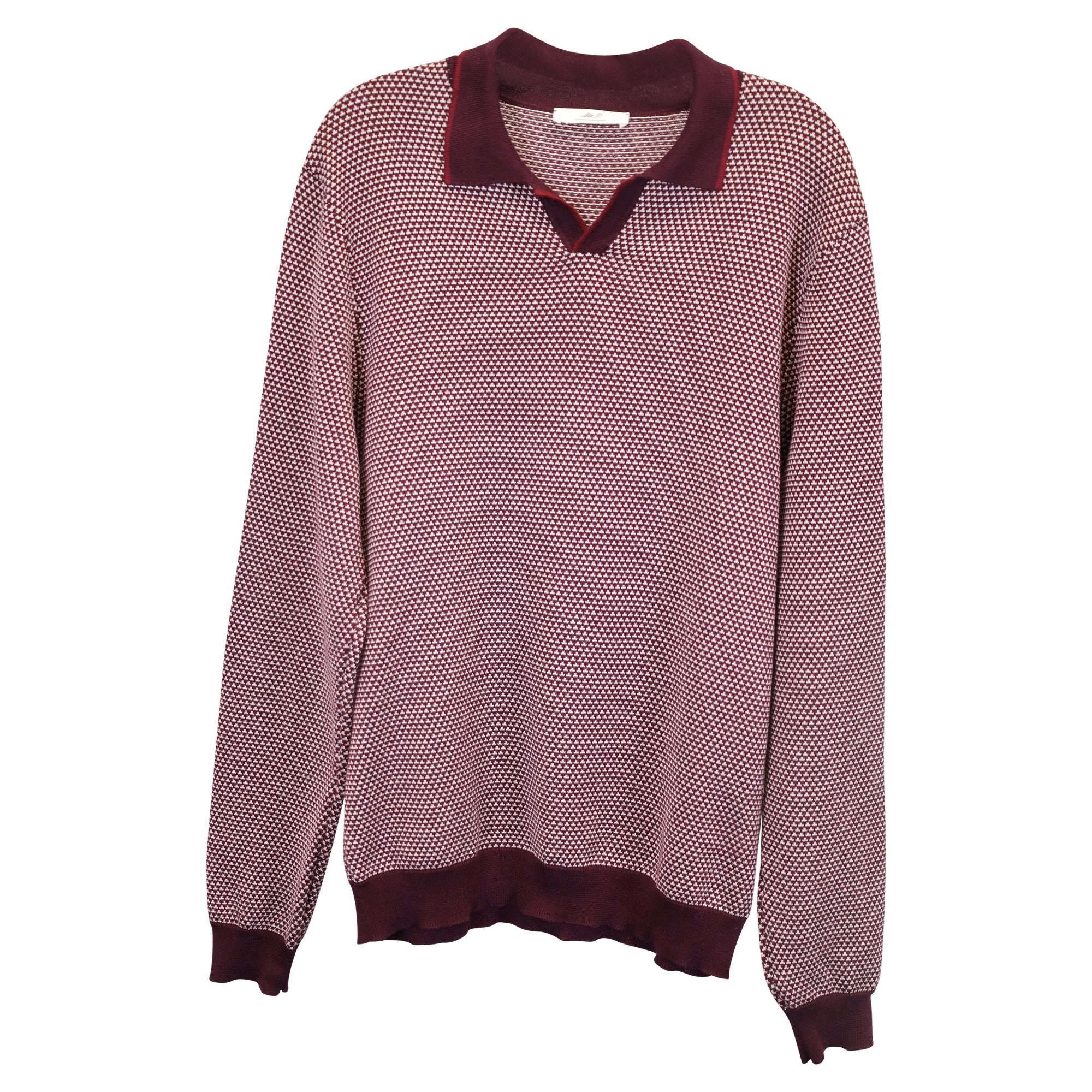 Mr P. Slim-Fit Honeycomb-Knit Polo Long-Sleeve Shirt in Red Cotton turtleneck sweaters sale