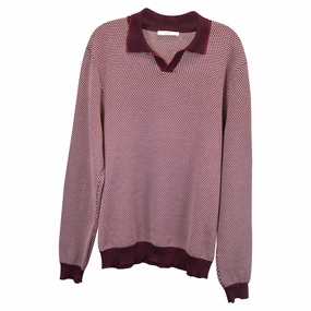 Mr P. Slim-Fit Honeycomb-Knit Polo Long-Sleeve Shirt in Red Cotton turtleneck sweaters sale
