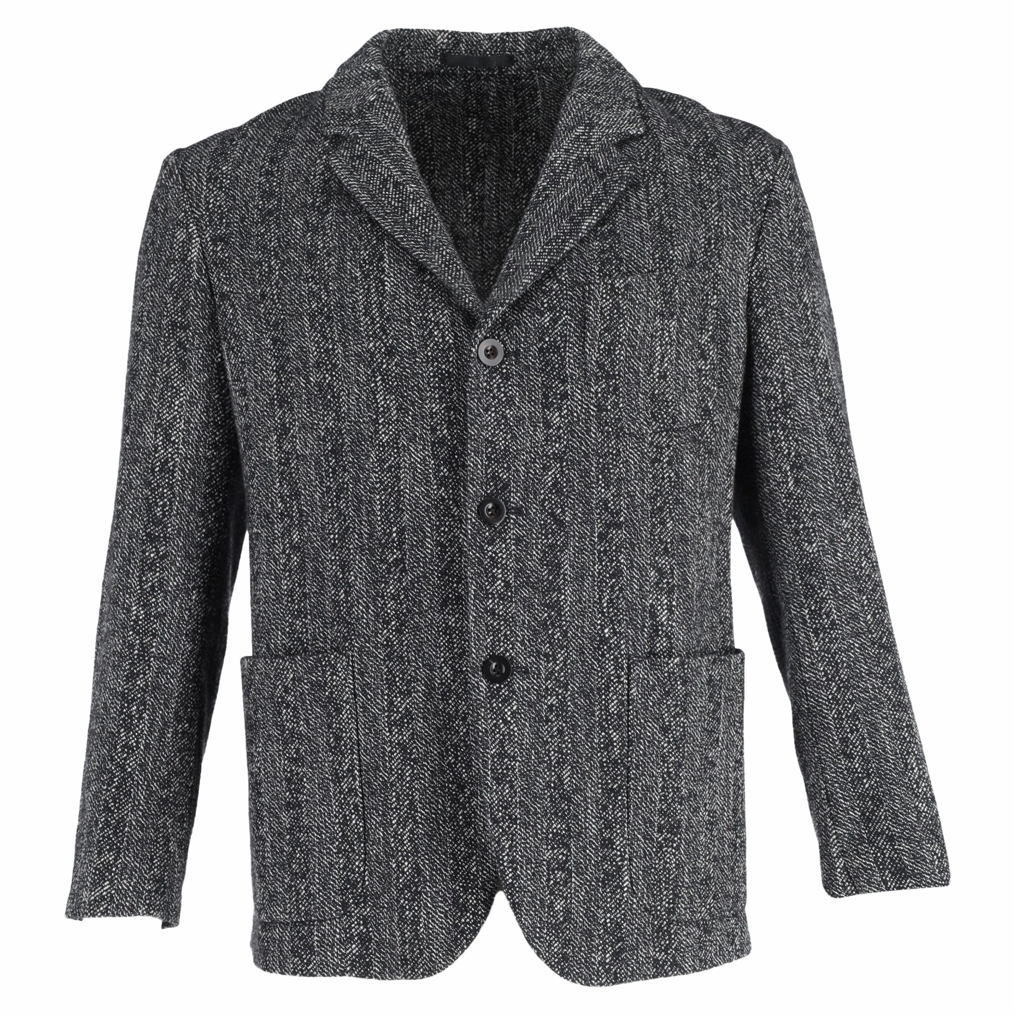 Mr. P. Unstructured Herringbone Mlange Single-Breasted Blazer in Grey Wool