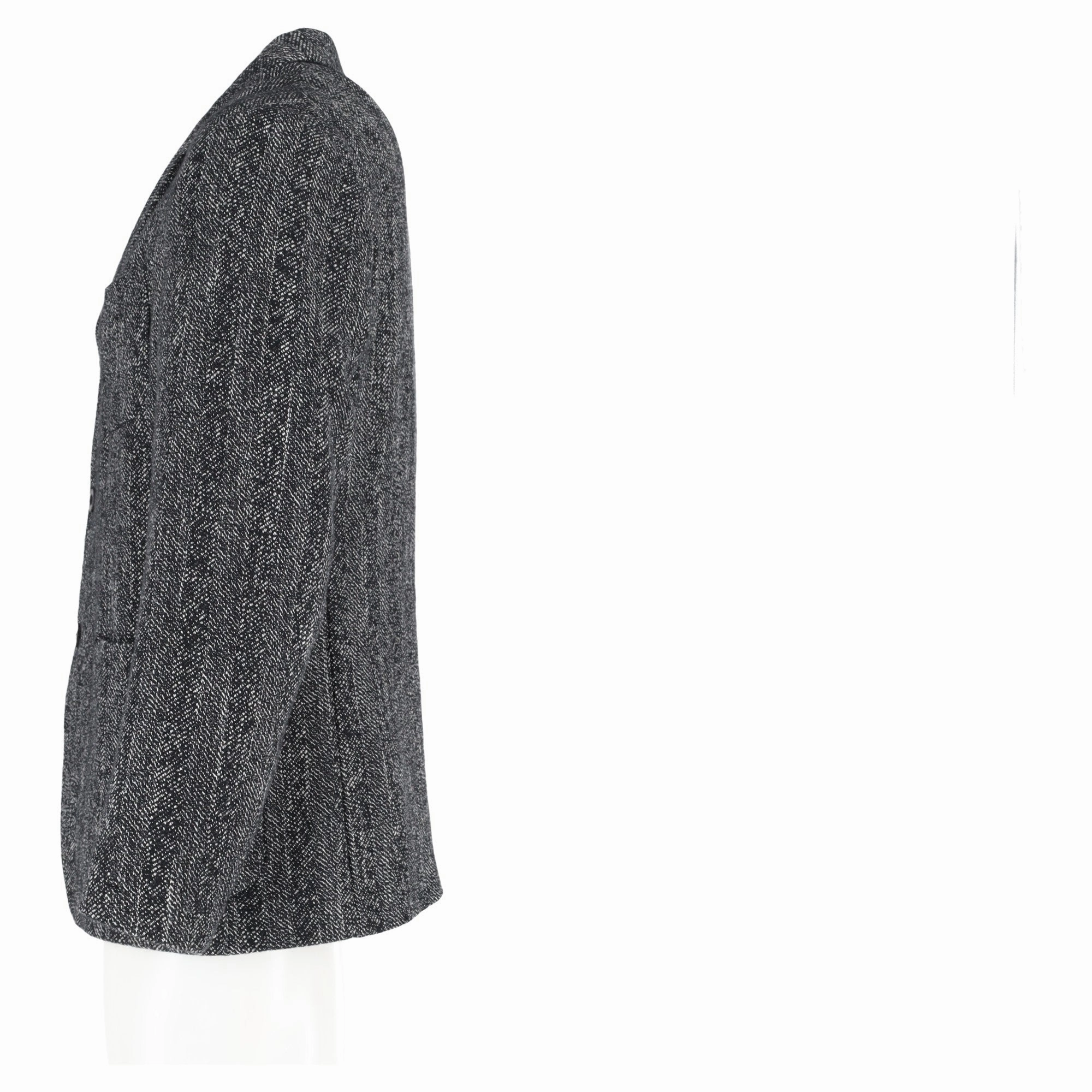 Mr. P. Unstructured Herringbone Mlange Single-Breasted Blazer in Grey Wool