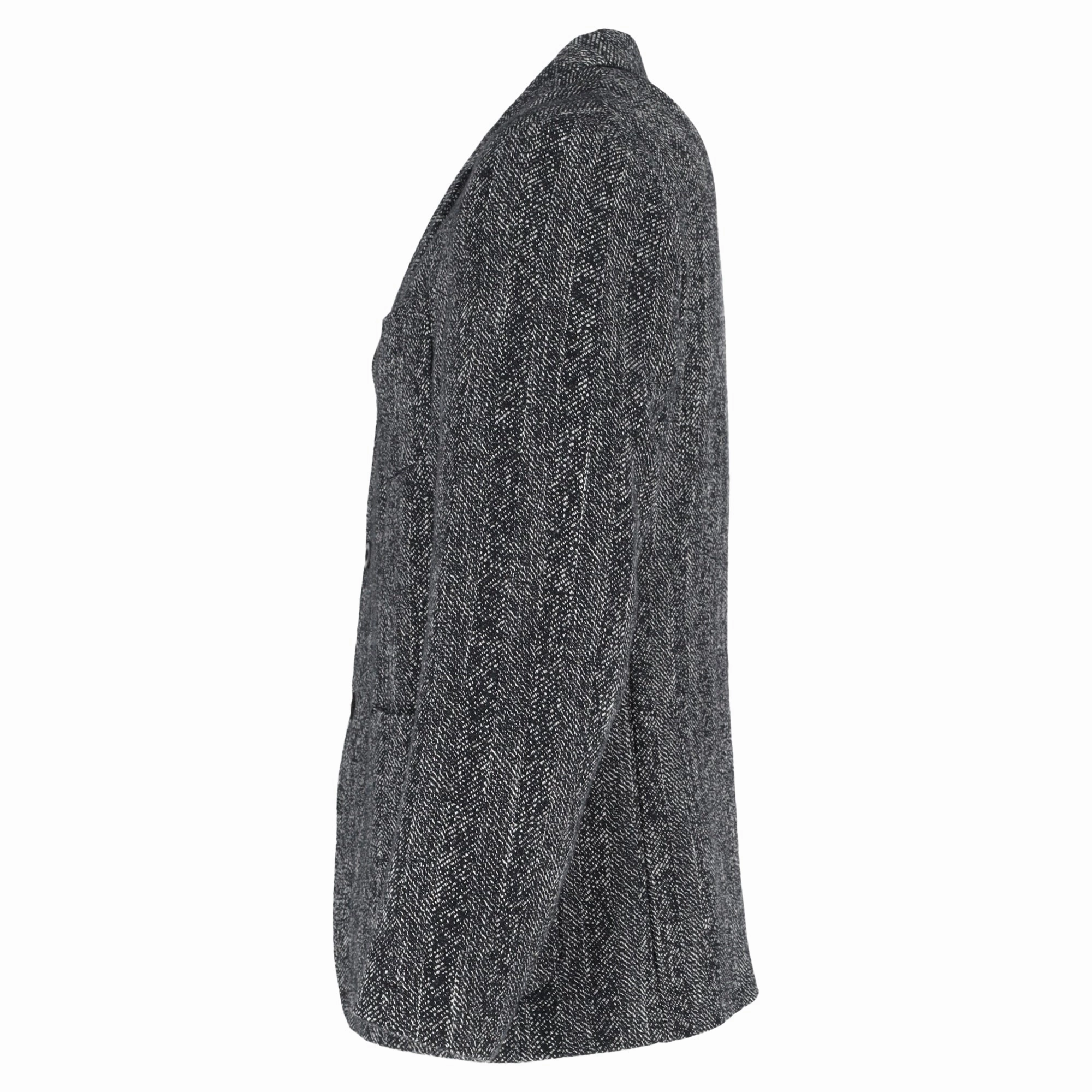 Mr. P. Unstructured Herringbone Mlange Single-Breasted Blazer in Grey Wool