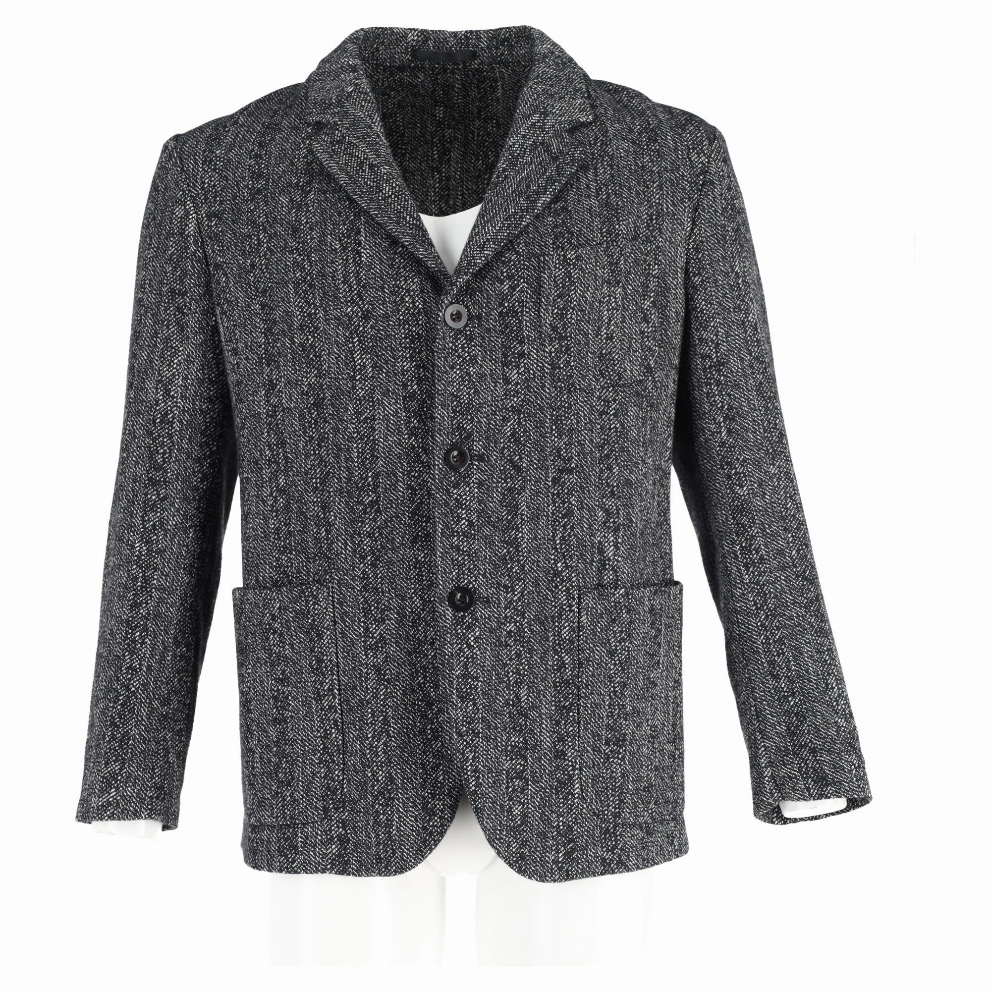 Mr. P. Unstructured Herringbone Mlange Single-Breasted Blazer in Grey Wool