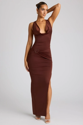 Multiwear Cowl Neck Wrap Over Evening Gown in Chocolate Brown Dresses - maxi dresses best price