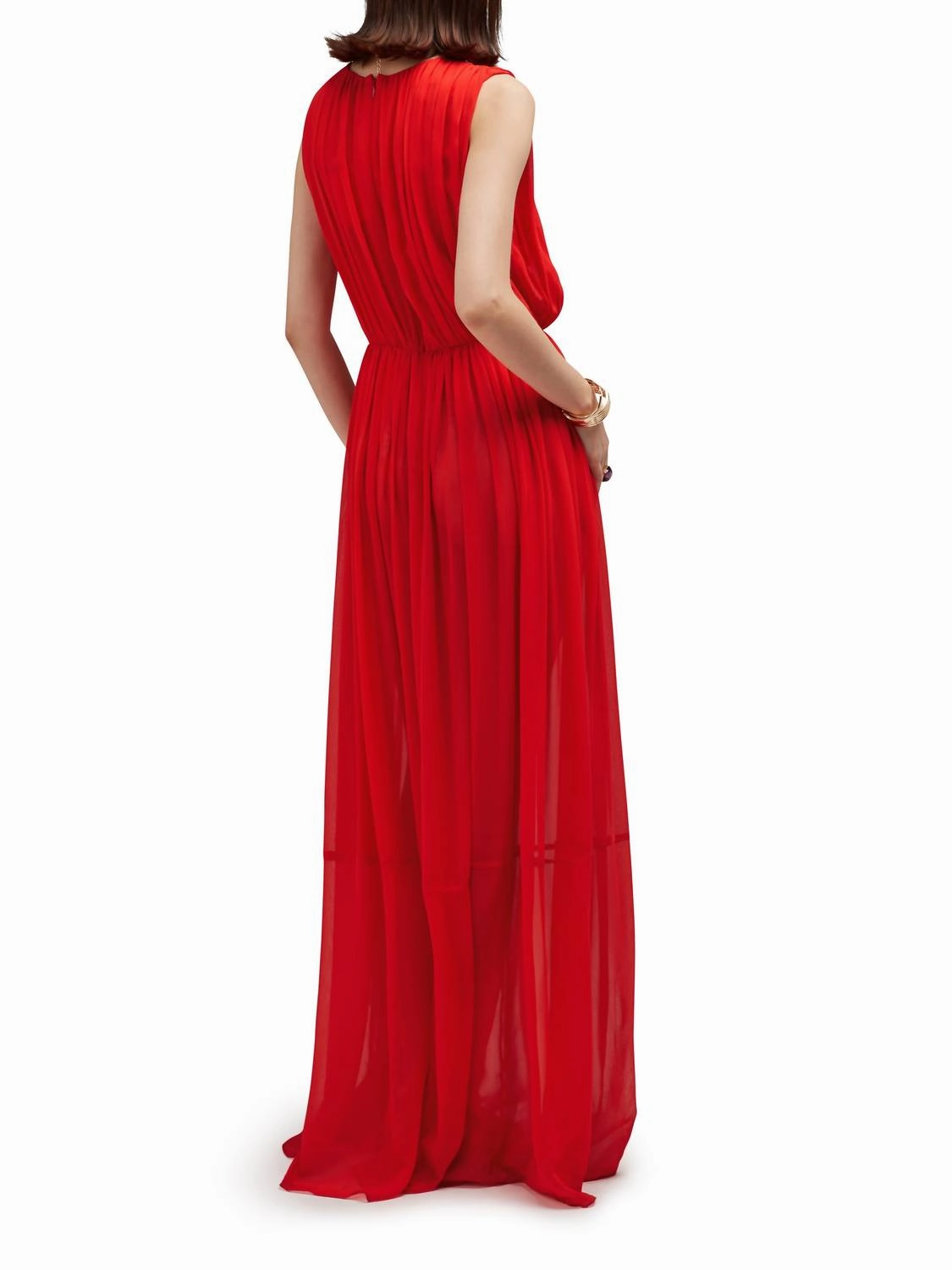 Myra Pleated Silk Gown In Goji Berry