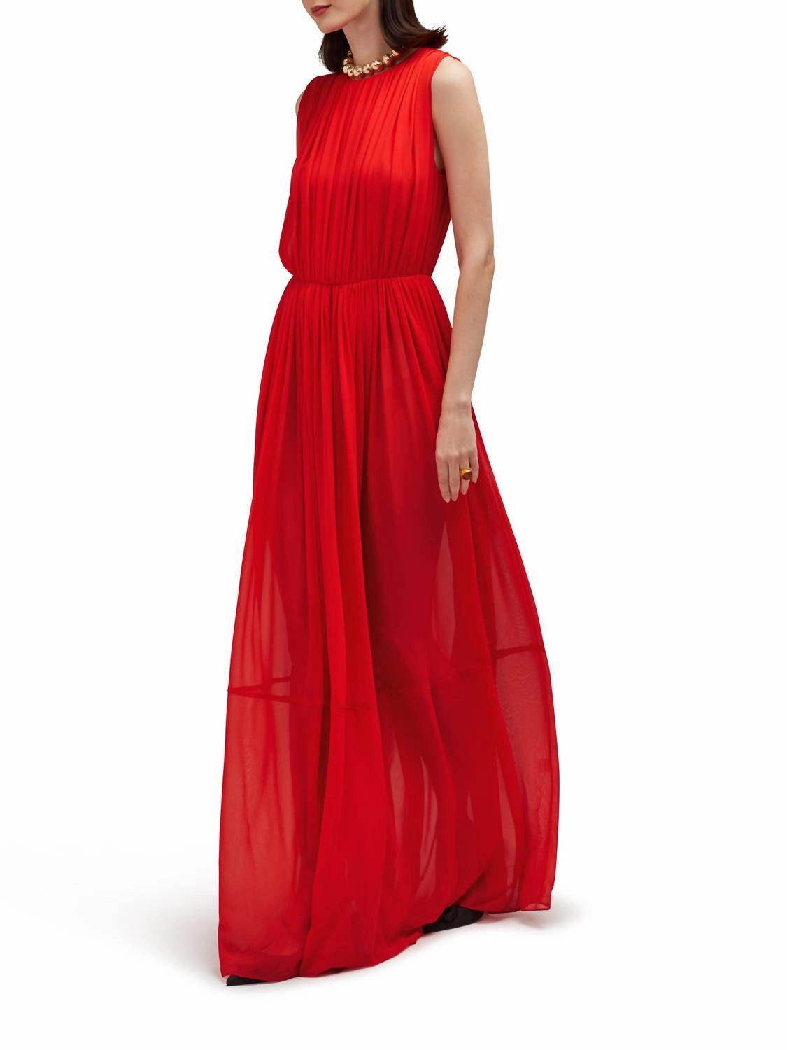 Myra Pleated Silk Gown In Goji Berry