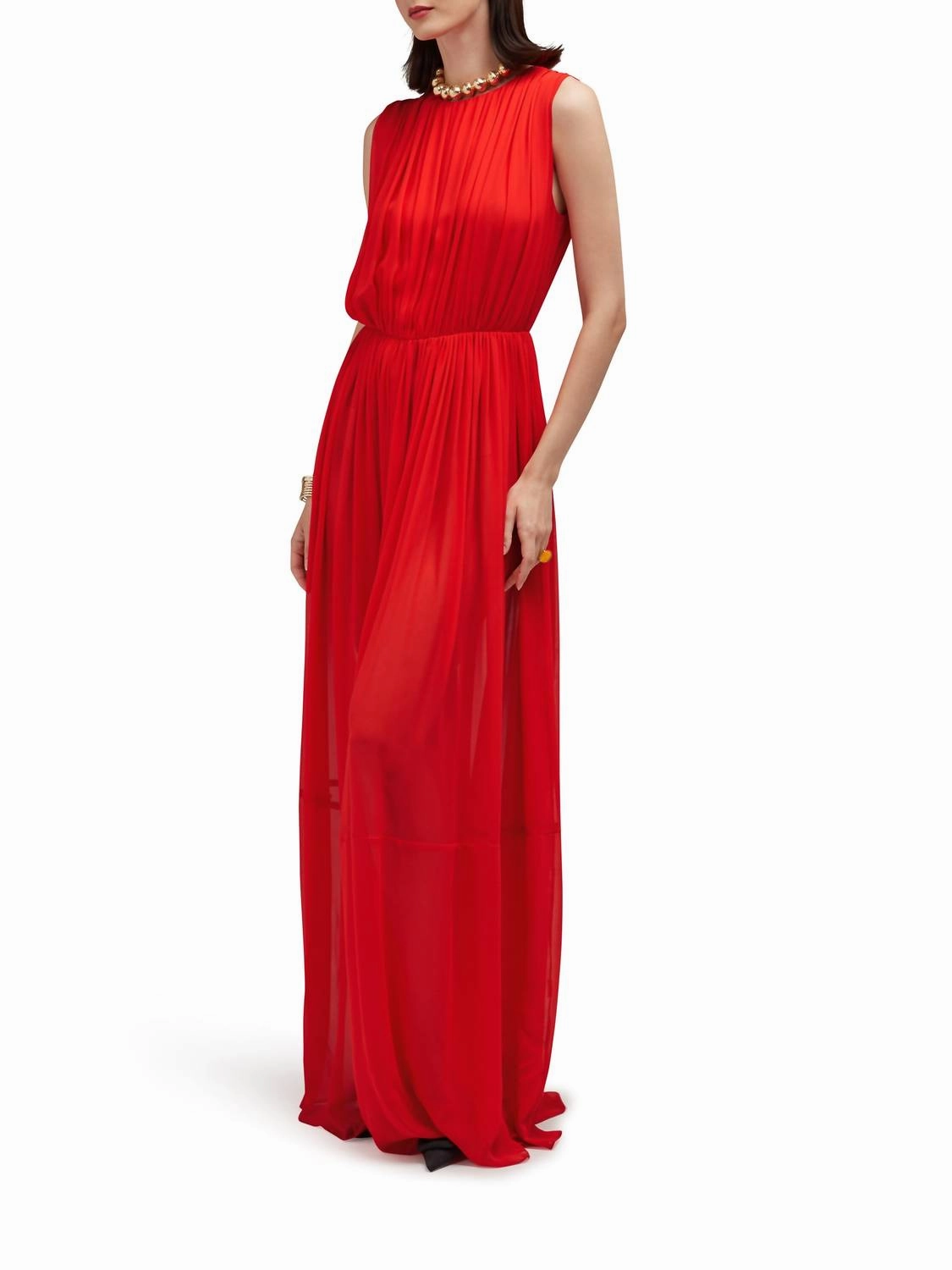 Myra Pleated Silk Gown In Goji Berry
