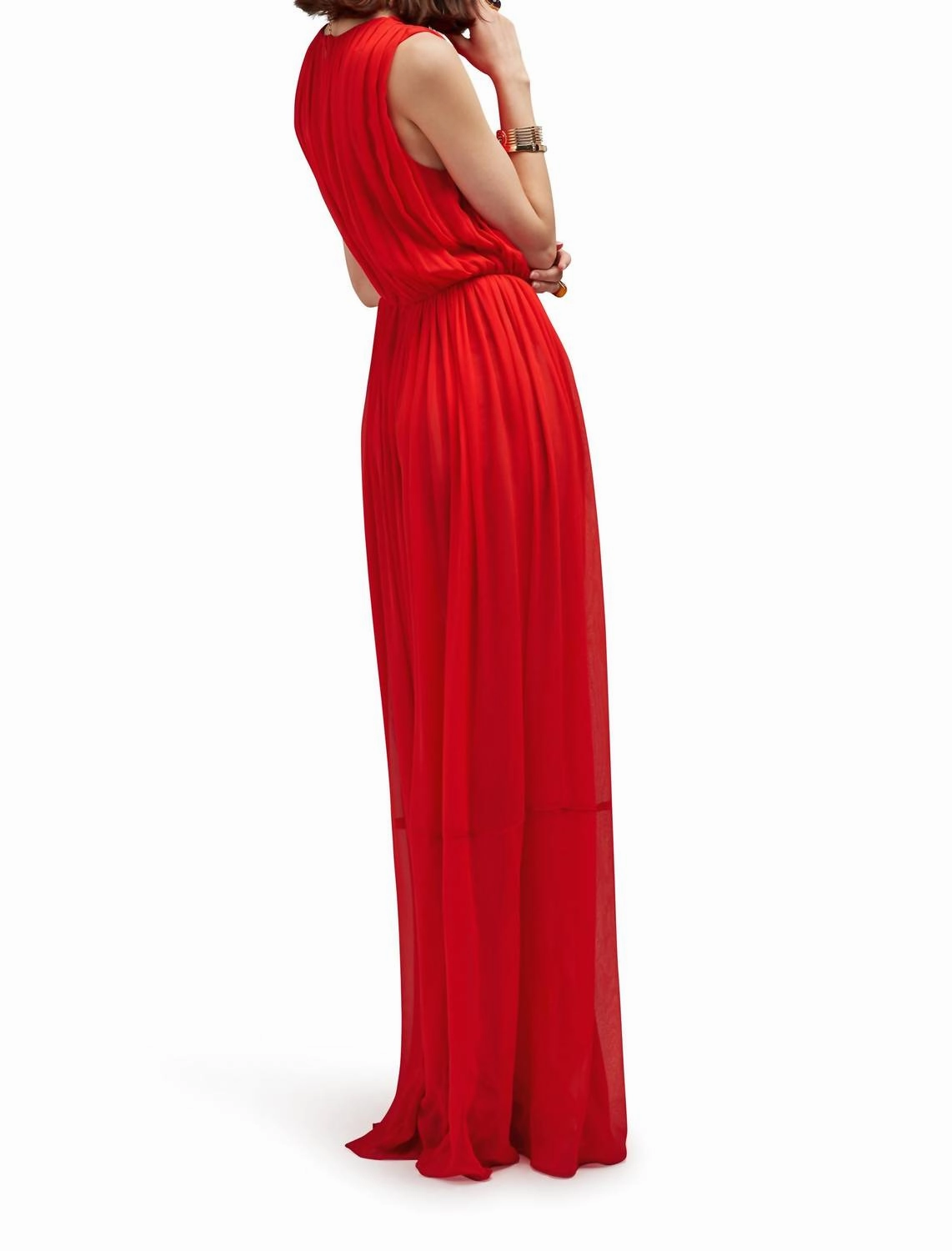 Myra Pleated Silk Gown In Goji Berry