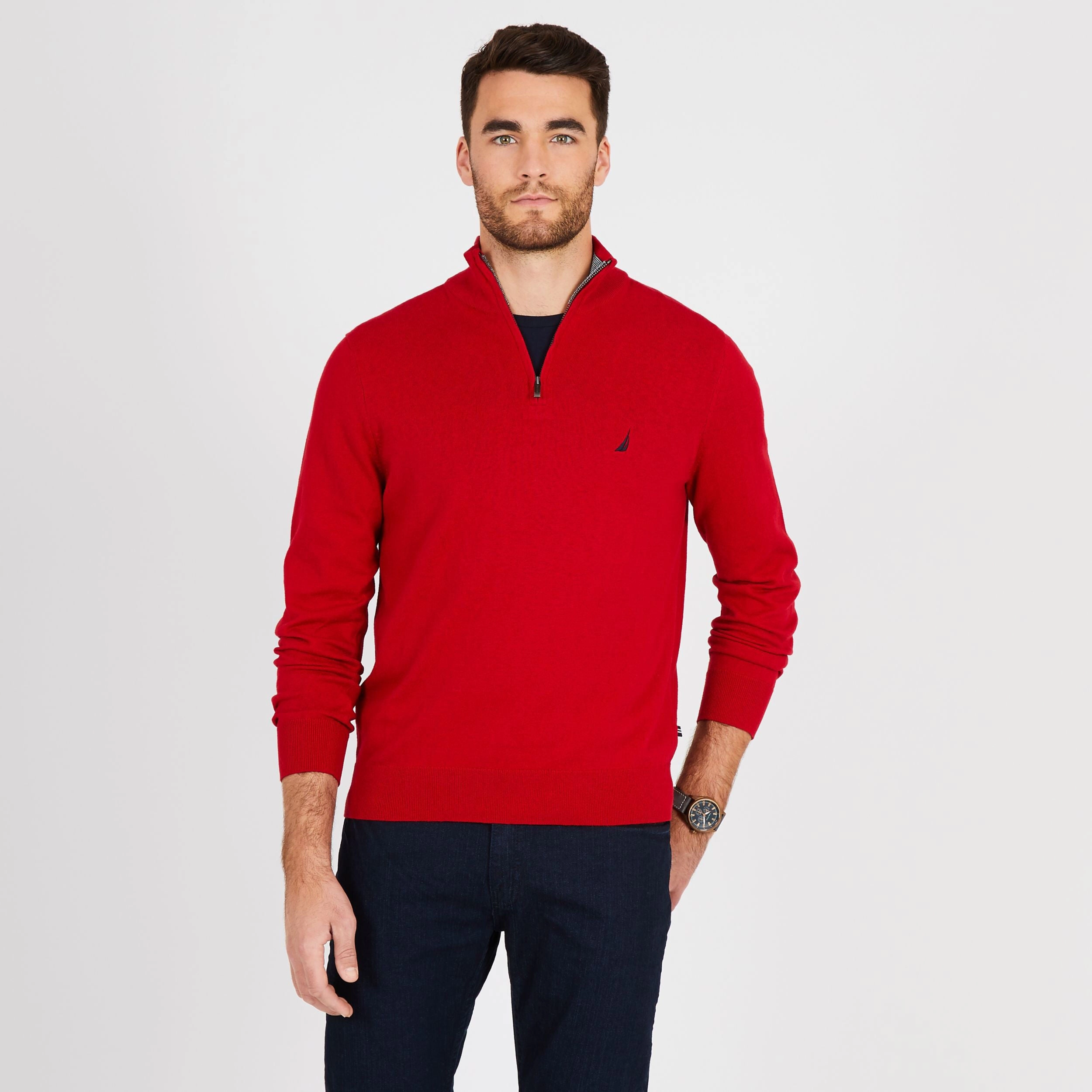 Nautica Mens Big & Tall Quarter-Zip Mock-Neck Sweater