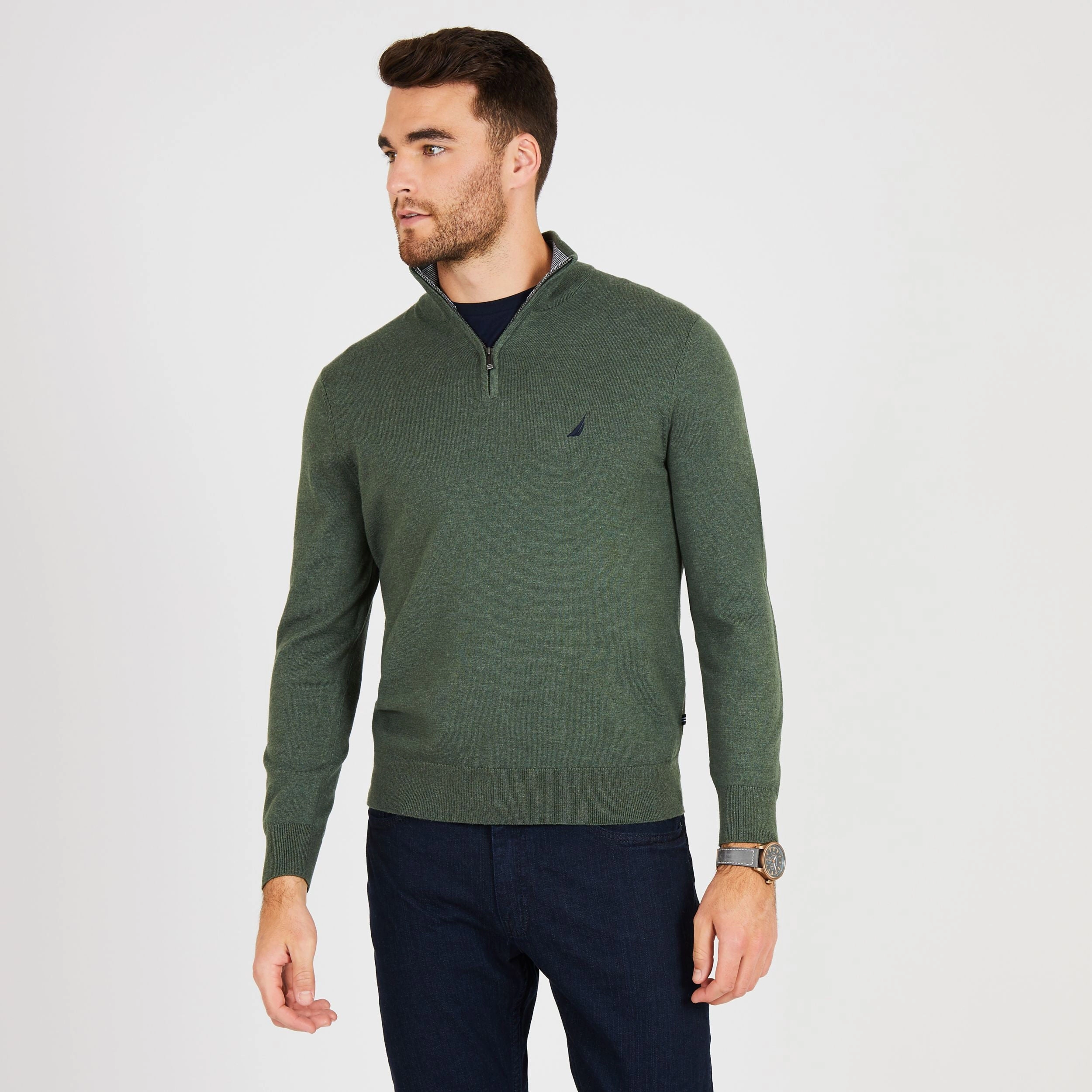 Nautica Mens Big & Tall Quarter-Zip Mock-Neck Sweater