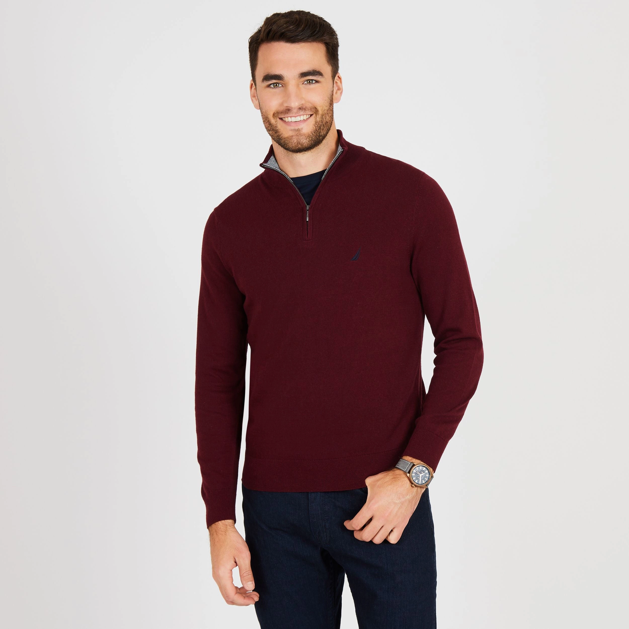 Nautica Mens Big & Tall Quarter-Zip Mock-Neck Sweater