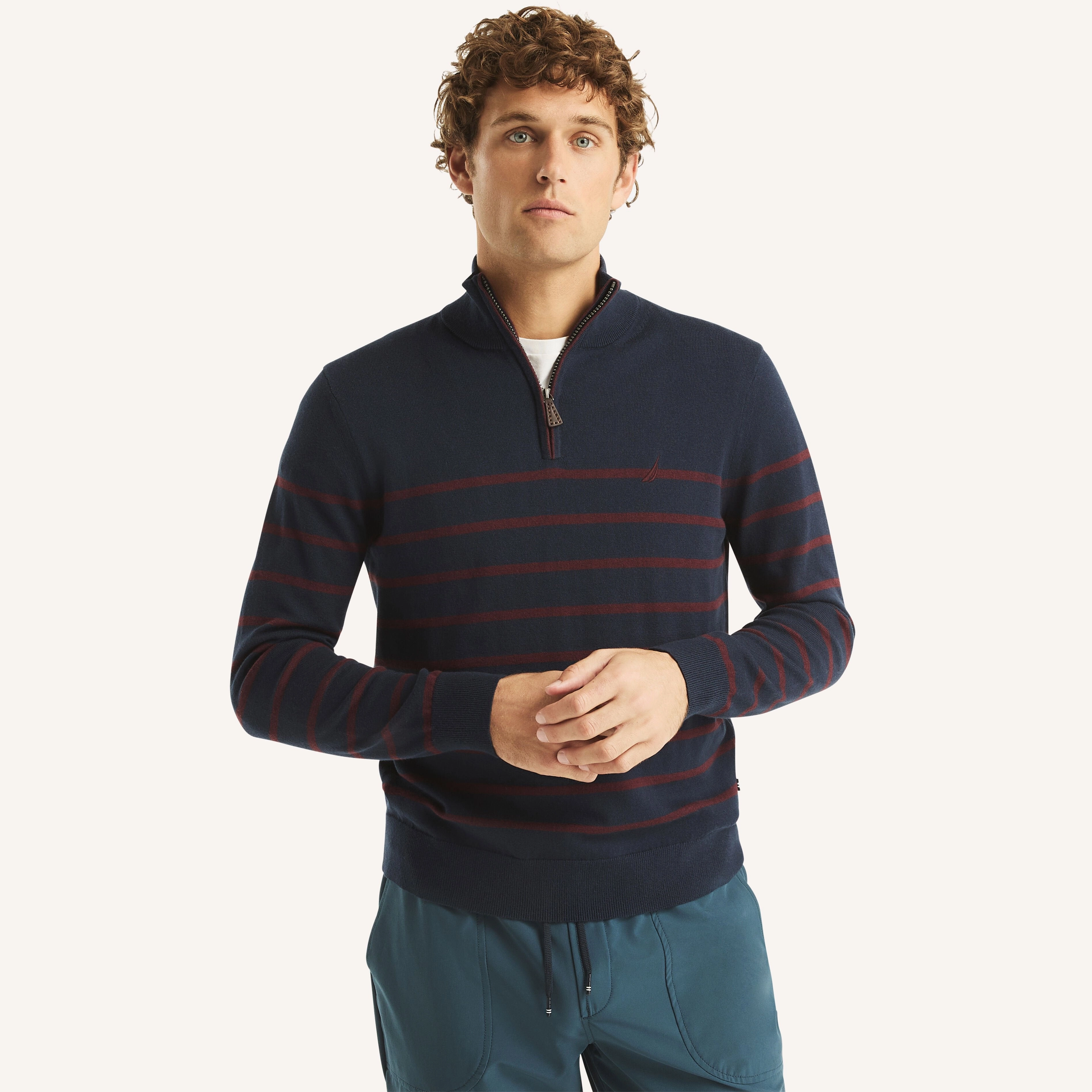 Nautica Mens Navtech Striped Quarter-Zip Sweater designer sweaters outlet