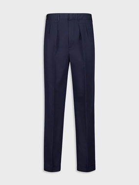 Navy Blue Double-Pleat Sport Trousers in Fluid Cotton and Silk Bottoms Mens - cheap mens shorts online